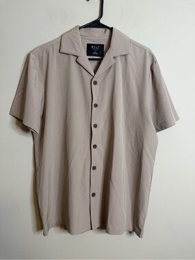 BYLT Premium Basics Paloma Shirt Mens Large Sand Tan Short Sleeve Button Up